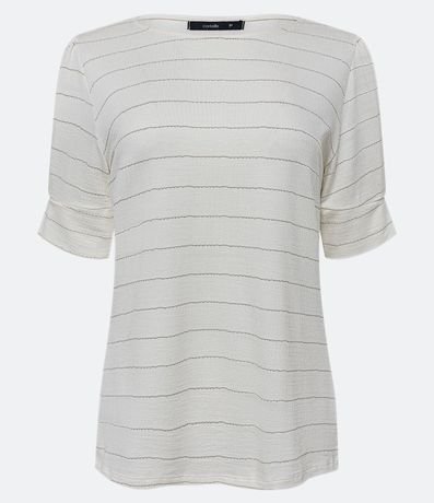 Blusa Manga Corta en Viscosa Texturizada con Rayas de Hilo Metálico 6