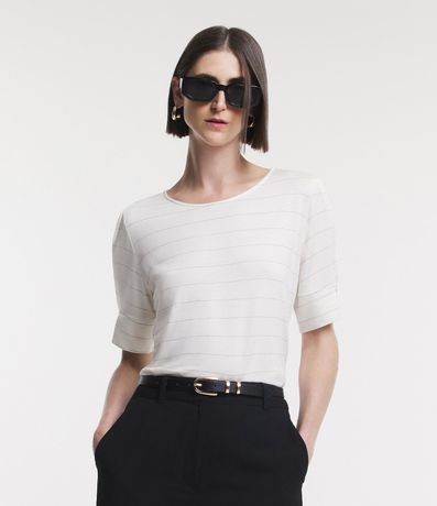 Blusa Manga Corta en Viscosa Texturizada con Rayas de Hilo Metálico 2