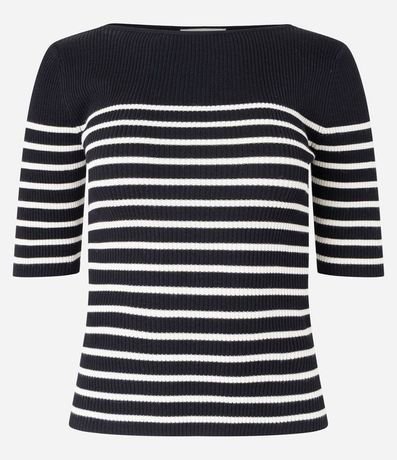 Blusa de Punto con Textura Acanalada y Estampado Rayada 6