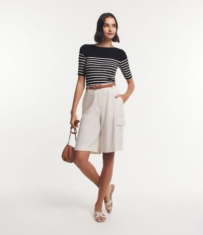 Blusa de Punto con Textura Acanalada y Estampado Rayada 2