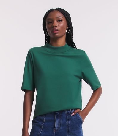 Blusa en Algodón con Cuello Alto y Manga Corta 1