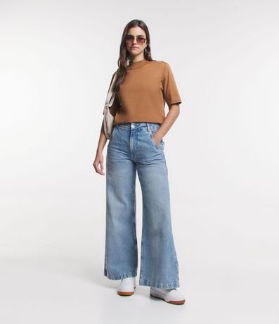 Blusa en Algodón con Cuello Alto y Manga Corta 2