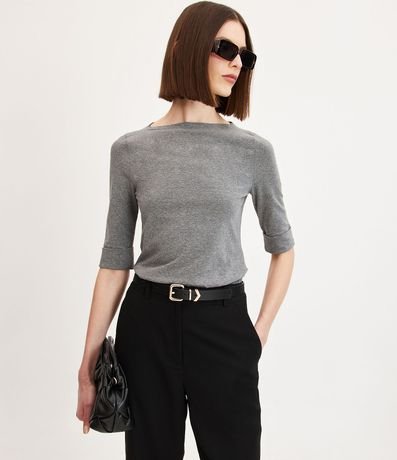 Blusa Alargada con Escote Bote y Manga 3/4 con Dobra en la Barra 1