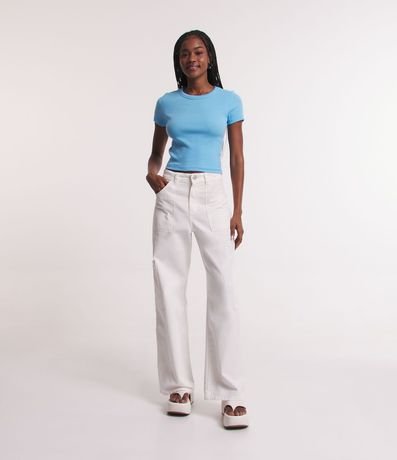 Blusa en Rib Acanalada con Manga Corta 2