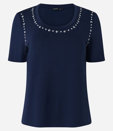 Blusa en Viscosa con Brillos Aplicados en el Cuello y Sisa 1