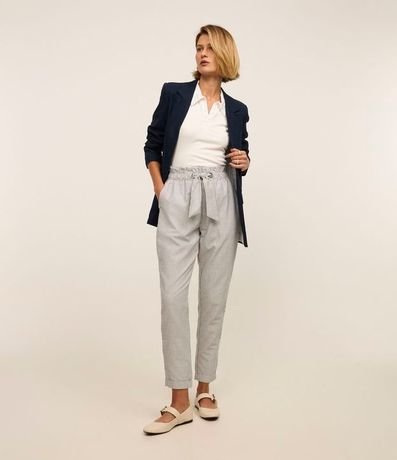 Pantalón Baggy Cintura Alta en Sarga Rayada con Lazo en la cintura