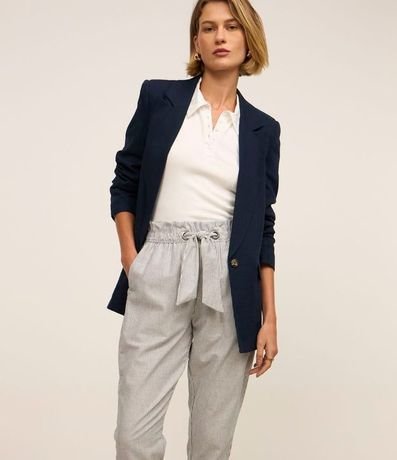 Pantalón Baggy Cintura Alta en Sarga Rayada con Lazo en la cintura 2