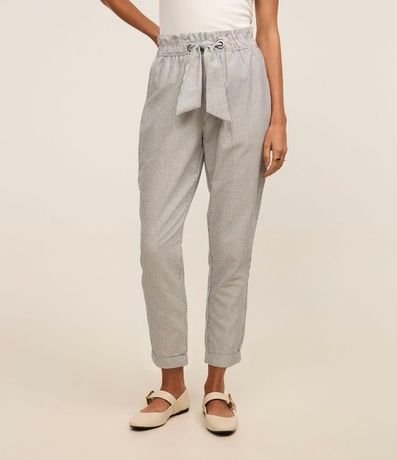 Pantalón Baggy Cintura Alta en Sarga Rayada con Lazo en la cintura 3