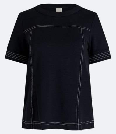 Blusa Manga Corta en Viscosa con Costura Contrastante 5