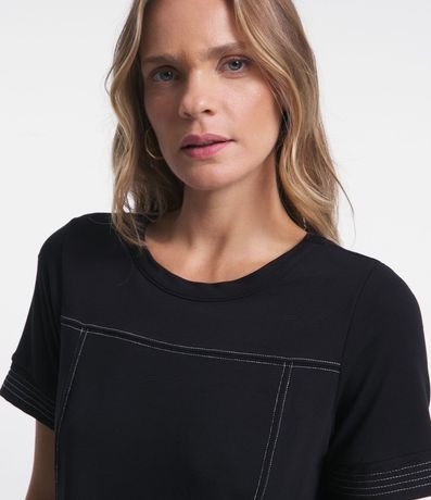 Blusa Manga Corta en Viscosa con Costura Contrastante 3