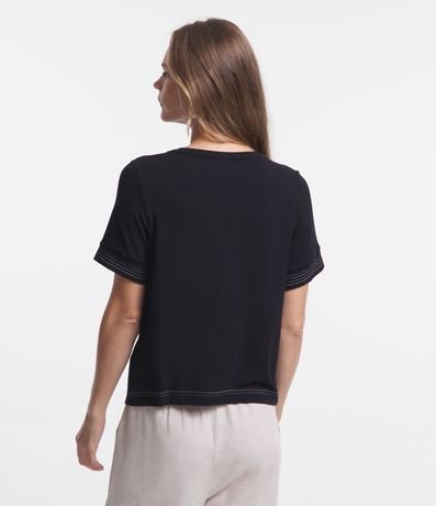 Blusa Manga Corta en Viscosa con Costura Contrastante 4