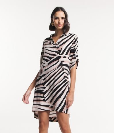 Vestido Corto Manga Corta en Viscosa con Estampado Cebra