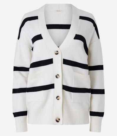 Cardigan en Punto con Abotonado Delantero y Estampado Rayado 5