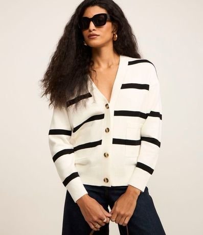 Cardigan en Punto con Abotonado Delantero y Estampado Rayado