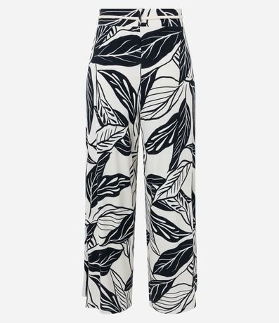 Pantalón Pantacourt en Rib con Lazo y Follajes Estampadas 3