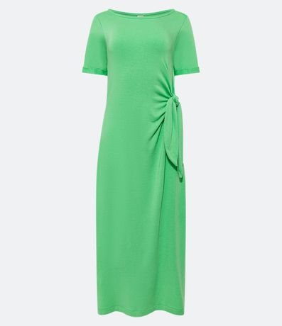 Vestido Largo en Viscosa con Manga Corta con Lazo y Abertura Laterales 6