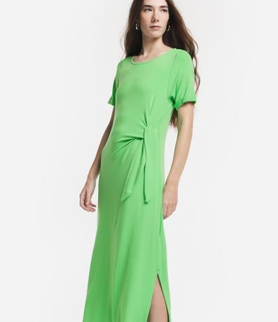 Vestido Largo en Viscosa con Manga Corta con Lazo y Abertura Laterales 2