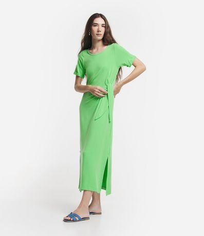 Vestido Largo en Viscosa con Manga Corta con Lazo y Abertura Laterales 4