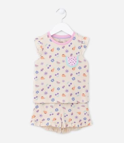 Pijama Corto Infantil con Estampa de Frutas y Bolsillo de Sandía - Talle 2 a 4 años