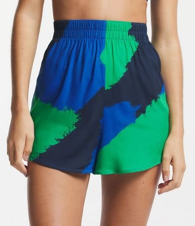 Salida de Playa Short en Viscosa con Cintura Elástica y Estampado Abstracto