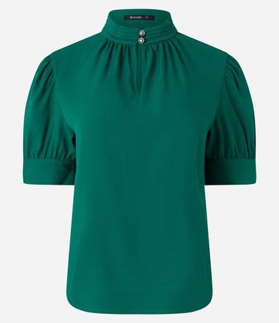 Blusa Manga Abullonada en Crepé con Cuello Alto con Botones 5