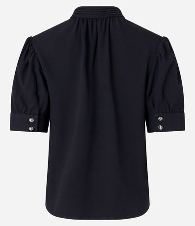 Blusa Manga Abullonada en Crepé con Cuello Alto con Botones 2