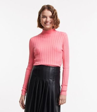 Blusa de Punto Acanalado con Cuello Alto y Manga Larga 1