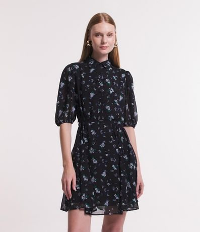 Vestido Chemise en Chiffon con Flores Liberty Estampadas