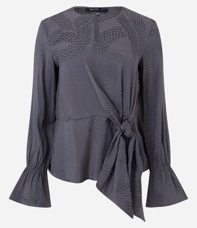 Blusa en Viscosa Jacquard Serpiente con Manga Abullonada y Lazo Delantero 7