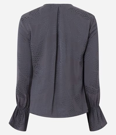 Blusa en Viscosa Jacquard Serpiente con Manga Abullonada y Lazo Delantero 9