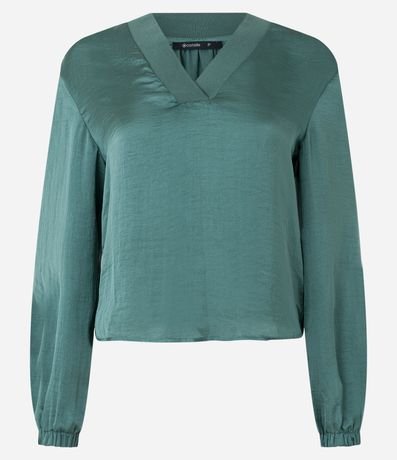 Blusa Acetinada con Escote V y Mangas Bufantes 5