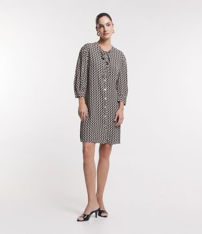 Vestido Midi en Viscosa con Lazo en el Cuello y Estampa Geométrica 2