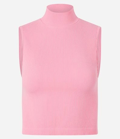 Blusa Musculosa en Poliamida Acanalada con Cuello Alto 5