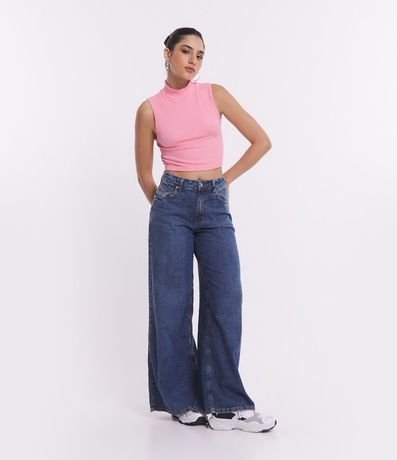 Blusa Musculosa en Poliamida Acanalada con Cuello Alto 2