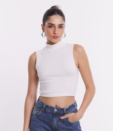 Blusa Musculosa en Poliamida Acanalada con Cuello Alto