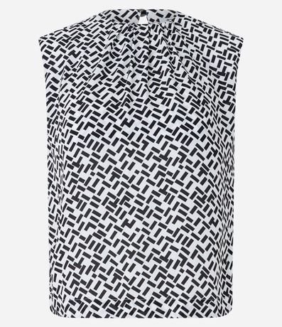 Blusa sin Manga en Crepé con Hombrera y Estampa Geométrica