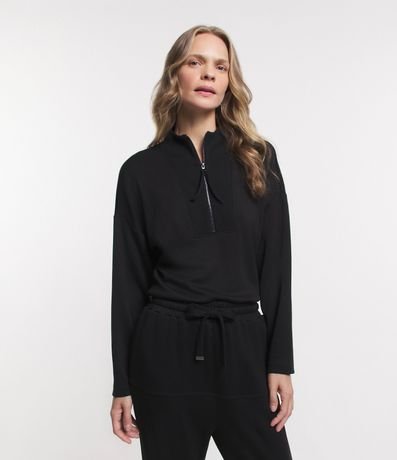 Blusa en Algodón con Cremallera Delantero y Cuello Alto 1