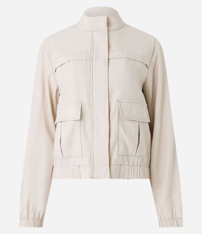 Campera Bomber en Viscosa con Bolsillos Solapa y Pespuntos Contrastantes 7