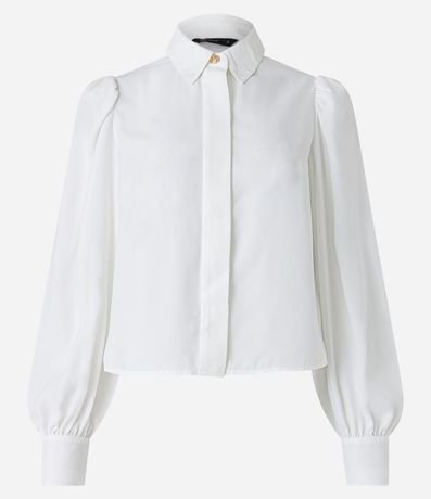 Camisa en Crepé con Botón Diferenciado y Manga Abullonada 5