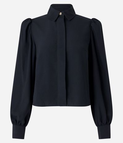 Camisa en Crepé con Botón Diferenciado y Manga Abullonada 6