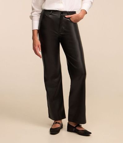 Pantalón Recto en PU con Cierre en Botón Delantero 3