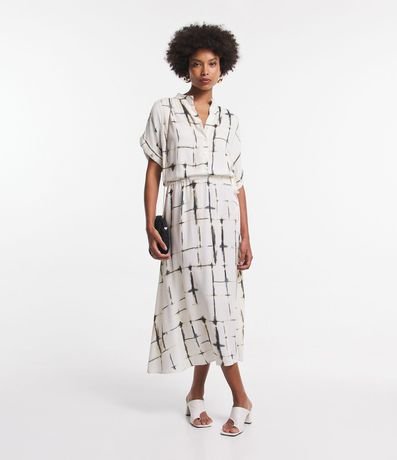 Vestido Midi en Viscosa con Lazo y Bloques Manchados