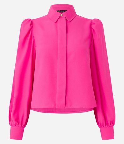 Camisa en Crepé con Botón Diferenciado y Manga Abullonada 6