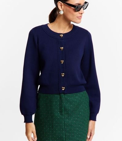 Cardigan de Punto Texturizado con Botones de Corazón 1