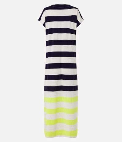 Vestido Midi Recto en Viscosa Rayada Bajo Contrastante 2