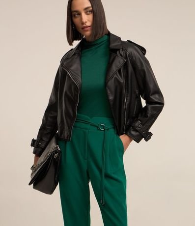 Pantalón Recto en Crepé con Cintura Larga y Lazo 2