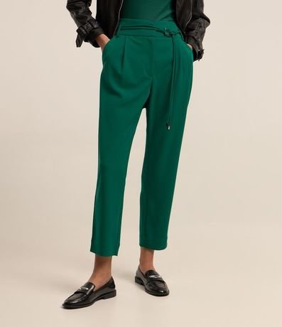 Pantalón Recto en Crepé con Cintura Larga y Lazo 3