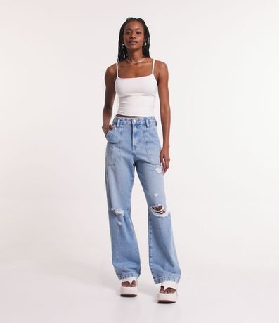 Pantalón años 90 en Jeans con Deshilachados y Bolsillo Carpintero 1