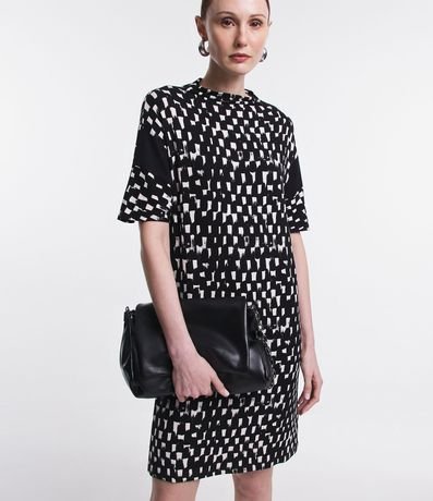 Vestido Corto Manga Corta en Algodón de Cuadros Diferenciados