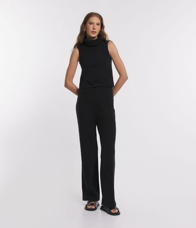 Pantalón Wide Leg de Punto con Cintura Elástica